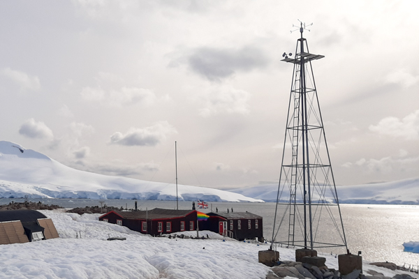 The anemometer tower at Port Lockroy