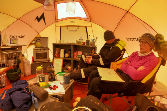 Inside the mes tent