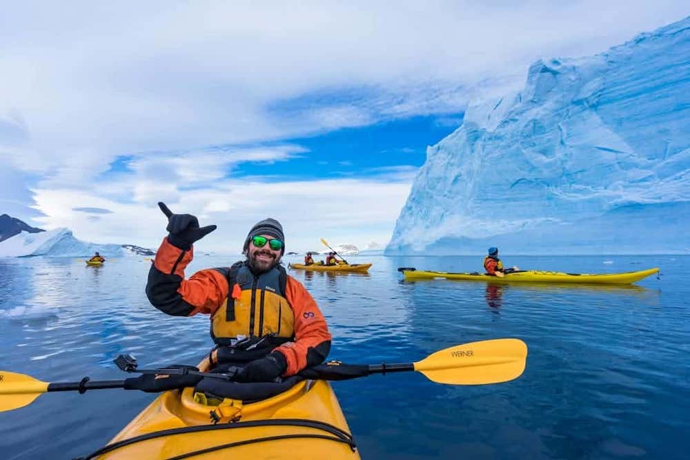 Jarryd kayaking in Antarctica