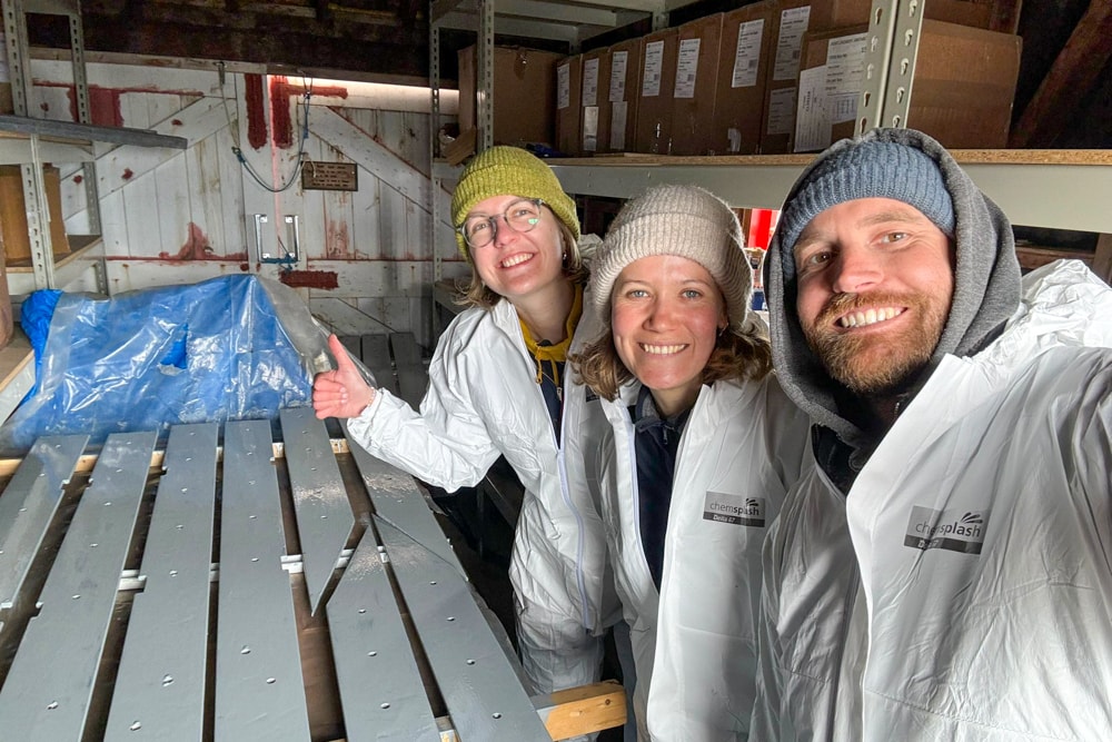Pete, Bridie and Laura working inside