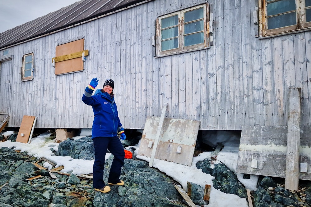 Ruth outside detaille hut