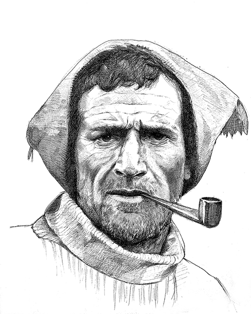 a portrait of tom crean in pencil
