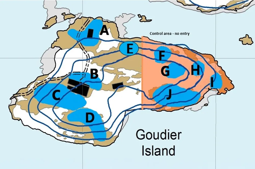 A map of the Port Lockroy penguin colony